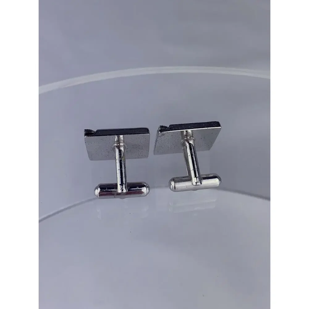 Simple Modern Silver Tone Cufflinks Brushed Metal Stripe Formal Vintage